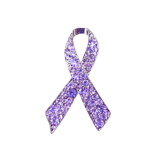 Purple Rhinestone Awareness Ribbon | Magnetic Brooch Pin