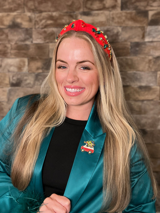 Red Christmas Tree Car | Magnetic Brooch Pin