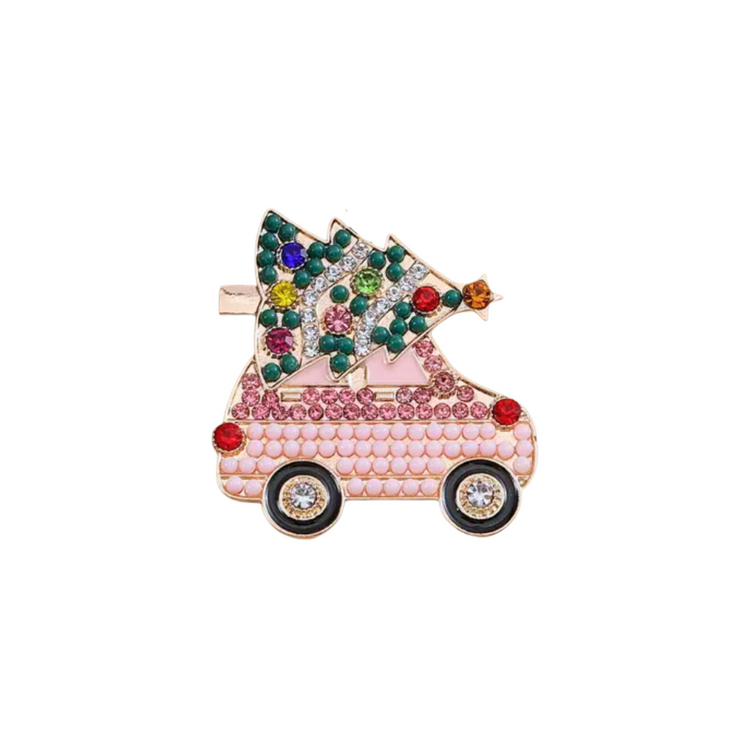 Pink Christmas Tree Car | Magnetic Brooch Pin