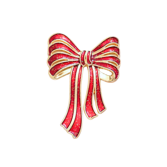 Red & Gold Striped Bow | Magnetic Brooch Pin