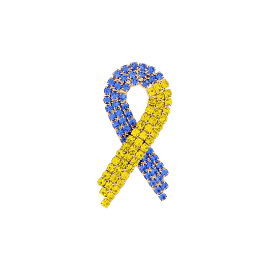 Petite Blue & Yellow Awareness Ribbon | Magnetic Brooch Pin